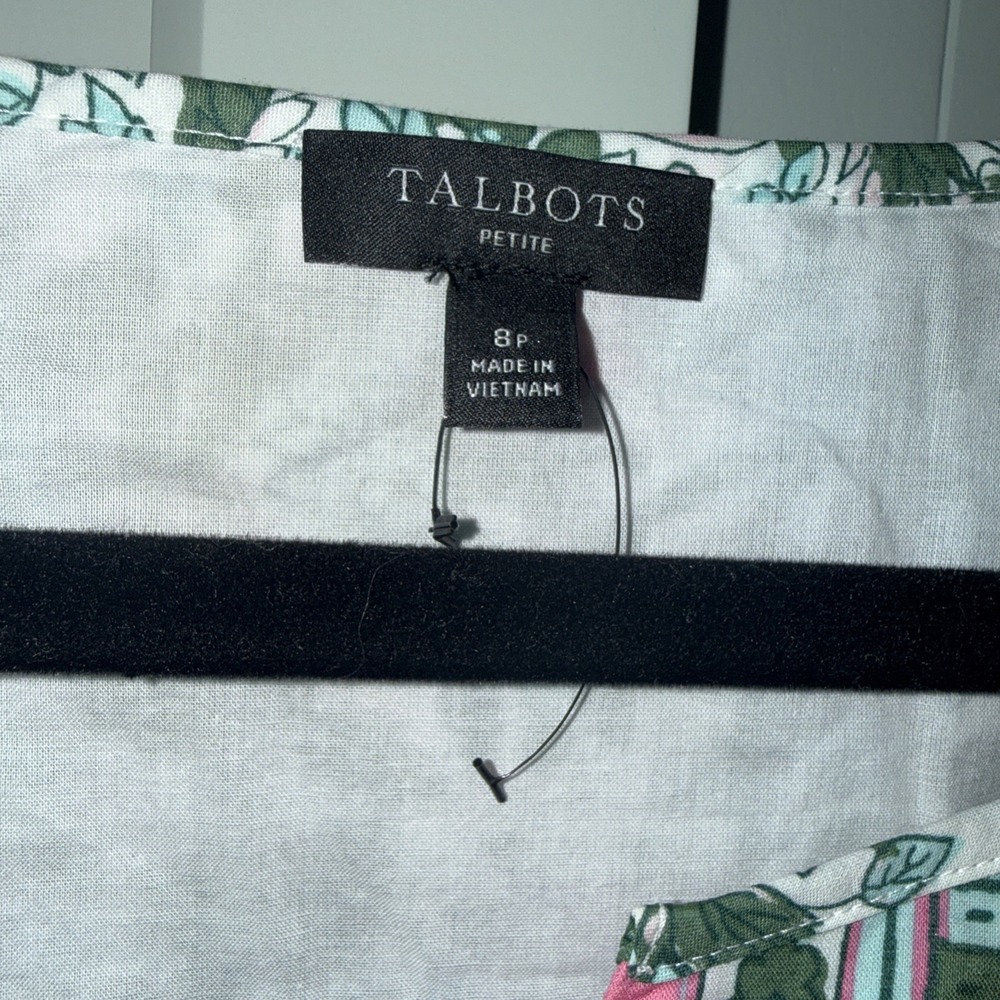 Talbots Petite Primrose Green Pink Floral Cotton Voile Fit Flare Dress Size 8P - Picture 4 of 10